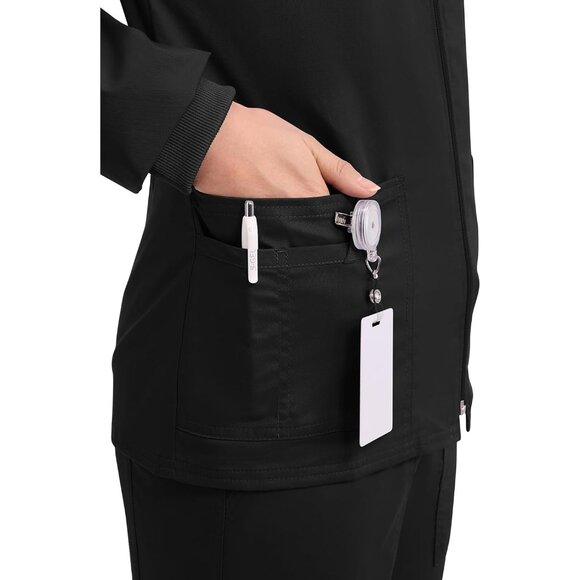 Women's Zip Front Scrub Jacket Soft Breathable Stretch Pockets Nursing Uniform - Picture 2 of 7